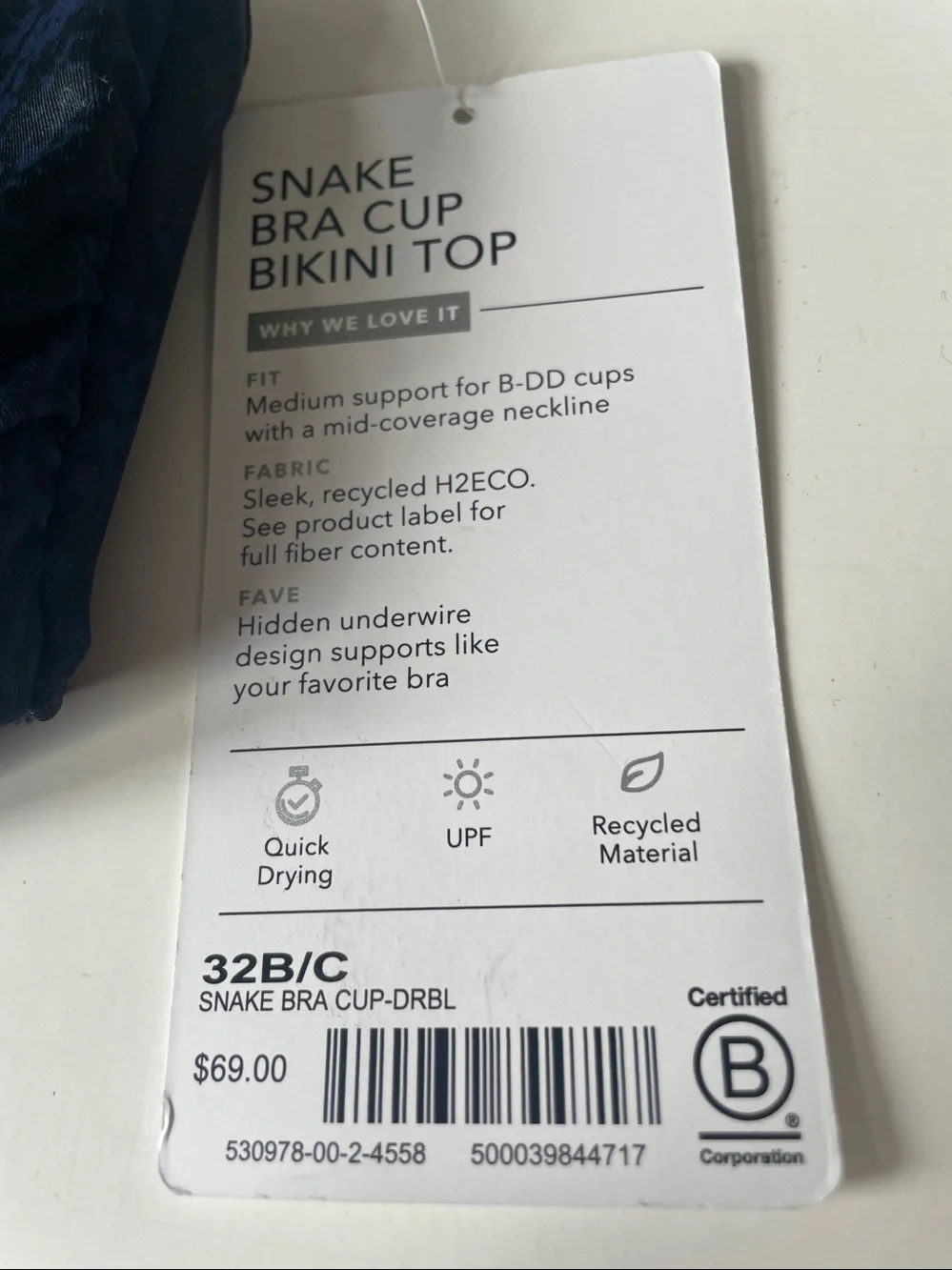 Athleta Snake Bikini Top Bra 32 b/c